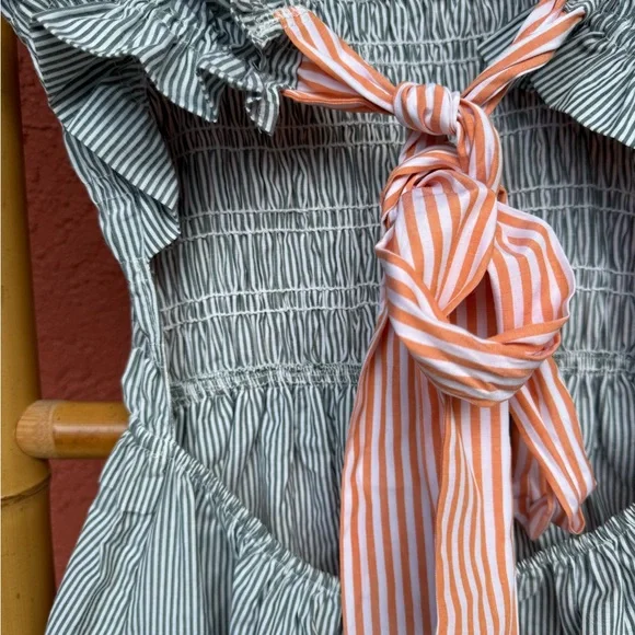 TopShop Gray and Terracotta Smocked Dress - Picture 4 of 7